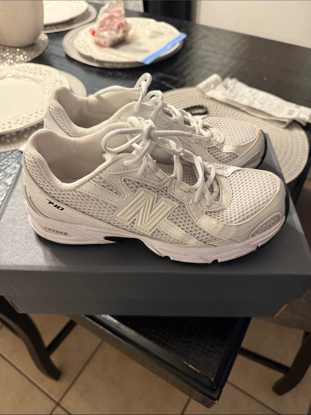 New Balance White Mesh and Leather Sneakers